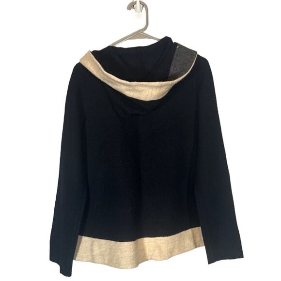 Rosie Neira Anthro Navy Blue & Cream Colorblock Boiled Wool Coat Women Sz XS - Picture 2 of 10